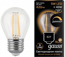 Лампа светодиодная диммируемая Gauss G45 (Филамент) 5Вт Е27 230В 3000К картинка 